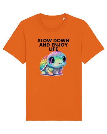 Broasca testoasa pictata in acuarela cu mesajul  Slow Down and Enjoy Life Bright Orange