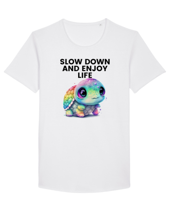 Broasca testoasa pictata in acuarela cu mesajul  Slow Down and Enjoy Life White