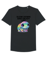Broasca testoasa pictata in acuarela cu mesajul  Slow Down and Enjoy Life Tricou mânecă scurtă guler larg Bărbat Skater