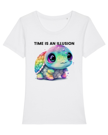 Broasca testoasa pictata in acuarela cu mesajul  Time is an Illusion White