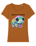 Broasca testoasa pictata in acuarela cu mesajul  Time is an Illusion Tricou mânecă scurtă guler larg fitted Damă Expresser