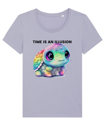 Broasca testoasa pictata in acuarela cu mesajul  Time is an Illusion Lavender