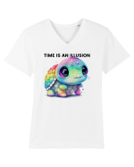 Broasca testoasa pictata in acuarela cu mesajul  Time is an Illusion Tricou mânecă scurtă guler V Bărbat Presenter