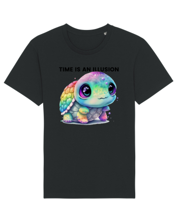 Broasca testoasa pictata in acuarela cu mesajul  Time is an Illusion Black