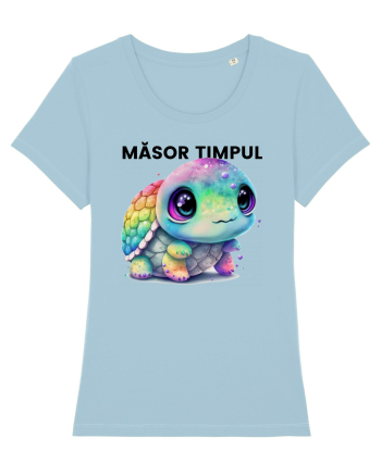 Broasca testoasa pictata in acuarela cu mesajul  Masor Timpul Sky Blue