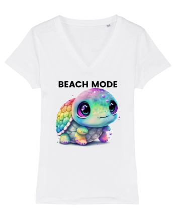 Broasca testoasa pictata in acuarela cu mesajul  Beach Mode White