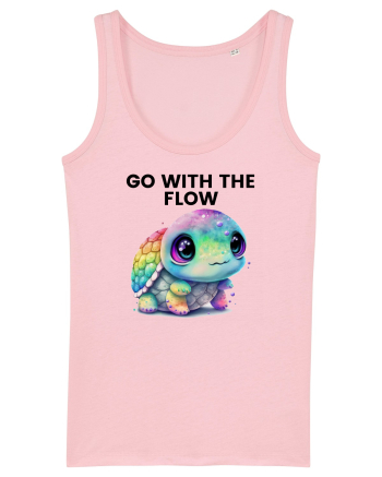 Broasca testoasa pictata in acuarela cu mesajul  Go with the Flow Cotton Pink