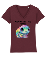 Broasca testoasa pictata in acuarela cu mesajul  Go with the Flow Tricou mânecă scurtă guler V Damă Evoker