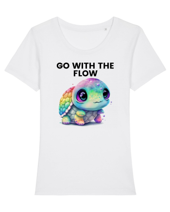 Broasca testoasa pictata in acuarela cu mesajul  Go with the Flow White