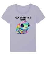Broasca testoasa pictata in acuarela cu mesajul  Go with the Flow Tricou mânecă scurtă guler larg fitted Damă Expresser