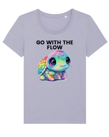 Broasca testoasa pictata in acuarela cu mesajul  Go with the Flow Lavender