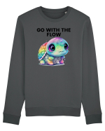 Broasca testoasa pictata in acuarela cu mesajul  Go with the Flow Bluză mânecă lungă Unisex Rise