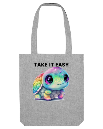 Broasca testoasa pictata in acuarela cu mesajul  Take it Easy Heather Grey