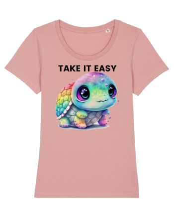 Broasca testoasa pictata in acuarela cu mesajul  Take it Easy Canyon Pink