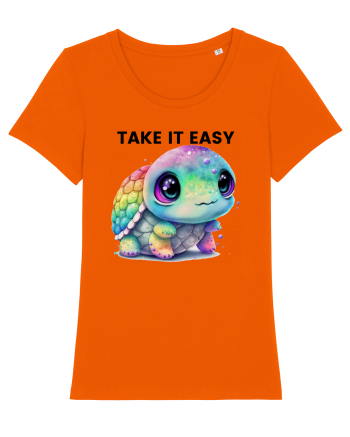 Broasca testoasa pictata in acuarela cu mesajul  Take it Easy Bright Orange