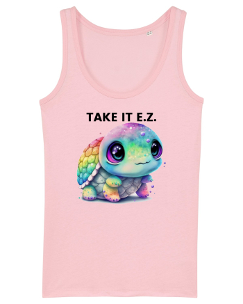 Broasca testoasa pictata in acuarela cu mesajul  Take it E.Z. Cotton Pink