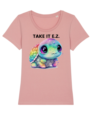 Broasca testoasa pictata in acuarela cu mesajul  Take it E.Z. Canyon Pink