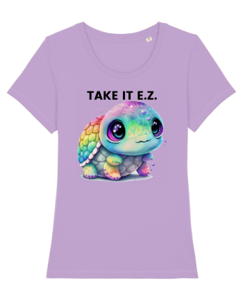 Broasca testoasa pictata in acuarela cu mesajul  Take it E.Z. Lavender Dawn