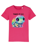 Broasca testoasa pictata in acuarela cu mesajul  Take it E.Z. Tricou mânecă scurtă  Copii Mini Creator