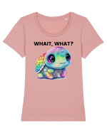 Broasca testoasa pictata in acuarela cu mesajul Wait, What? Tricou mânecă scurtă guler larg fitted Damă Expresser
