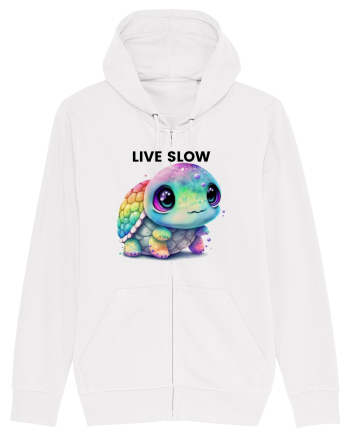Broasca testoasa pictata in acuarela cu mesajul Live Slow White