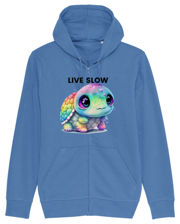 Broasca testoasa pictata in acuarela cu mesajul Live Slow Bright Blue
