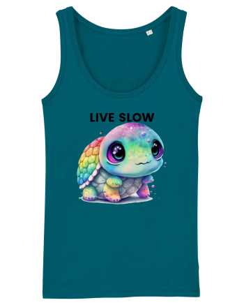 Broasca testoasa pictata in acuarela cu mesajul Live Slow Ocean Depth