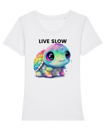 Broasca testoasa pictata in acuarela cu mesajul Live Slow White