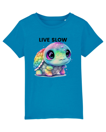Broasca testoasa pictata in acuarela cu mesajul Live Slow Azur