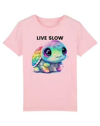 Broasca testoasa pictata in acuarela cu mesajul Live Slow Cotton Pink