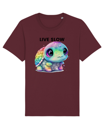 Broasca testoasa pictata in acuarela cu mesajul Live Slow Burgundy