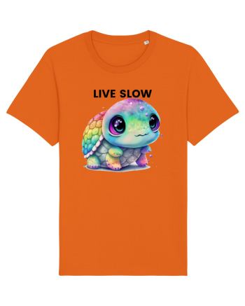 Broasca testoasa pictata in acuarela cu mesajul Live Slow Bright Orange