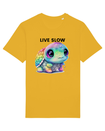 Broasca testoasa pictata in acuarela cu mesajul Live Slow Spectra Yellow
