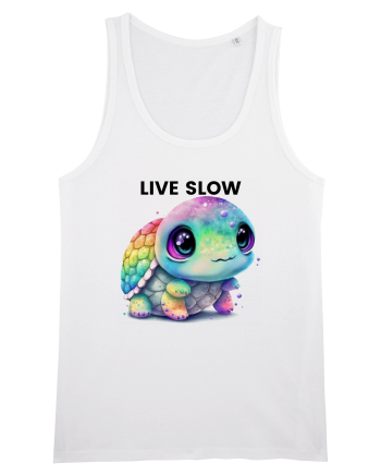 Broasca testoasa pictata in acuarela cu mesajul Live Slow White