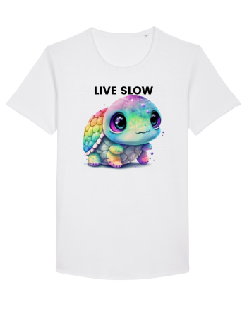 Broasca testoasa pictata in acuarela cu mesajul Live Slow White