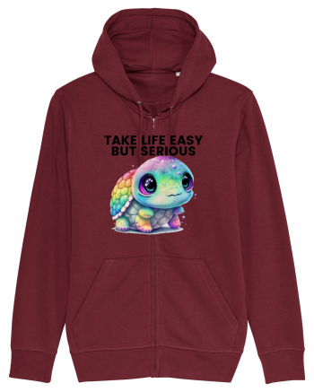 Broasca testoasa pictata in acuarela cu mesajul Take Life Easy but Serious Burgundy