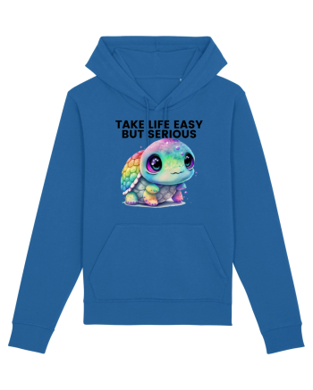Broasca testoasa pictata in acuarela cu mesajul Take Life Easy but Serious Royal Blue