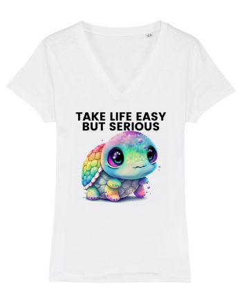 Broasca testoasa pictata in acuarela cu mesajul Take Life Easy but Serious White