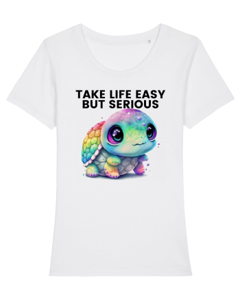 Broasca testoasa pictata in acuarela cu mesajul Take Life Easy but Serious White
