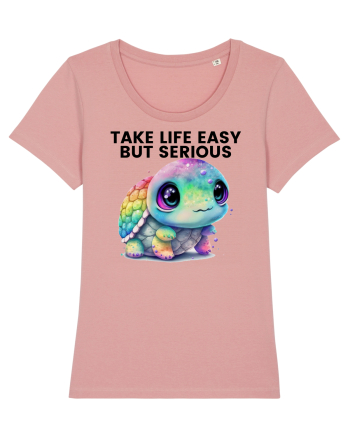 Broasca testoasa pictata in acuarela cu mesajul Take Life Easy but Serious Canyon Pink