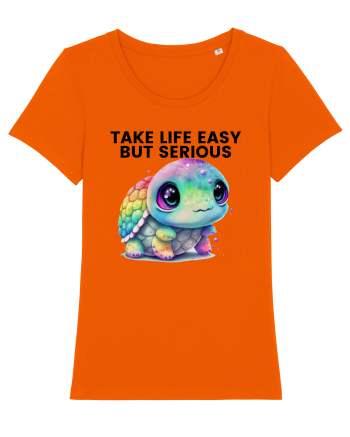 Broasca testoasa pictata in acuarela cu mesajul Take Life Easy but Serious Bright Orange