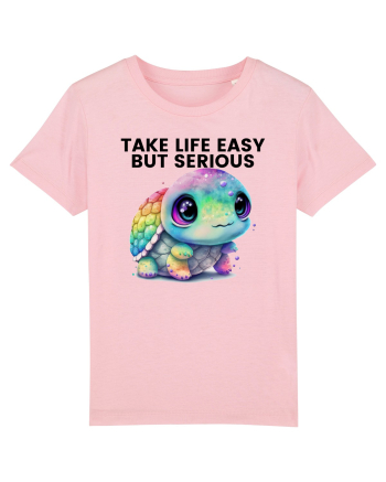 Broasca testoasa pictata in acuarela cu mesajul Take Life Easy but Serious Cotton Pink