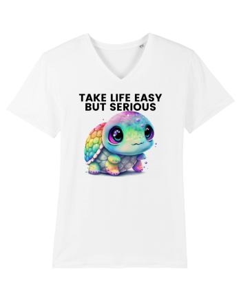 Broasca testoasa pictata in acuarela cu mesajul Take Life Easy but Serious White