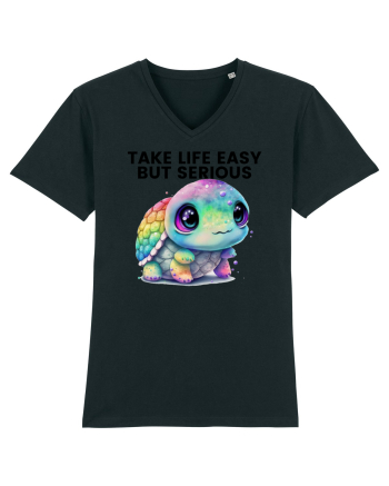 Broasca testoasa pictata in acuarela cu mesajul Take Life Easy but Serious Black