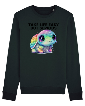 Broasca testoasa pictata in acuarela cu mesajul Take Life Easy but Serious Black