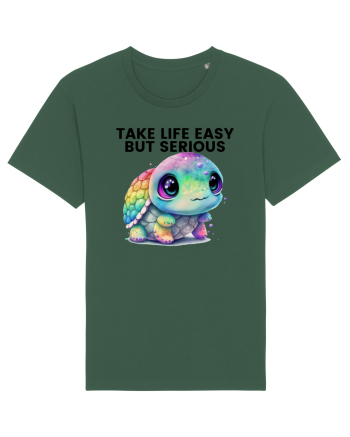Broasca testoasa pictata in acuarela cu mesajul Take Life Easy but Serious Bottle Green