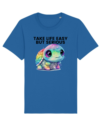 Broasca testoasa pictata in acuarela cu mesajul Take Life Easy but Serious Royal Blue