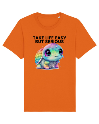 Broasca testoasa pictata in acuarela cu mesajul Take Life Easy but Serious Bright Orange
