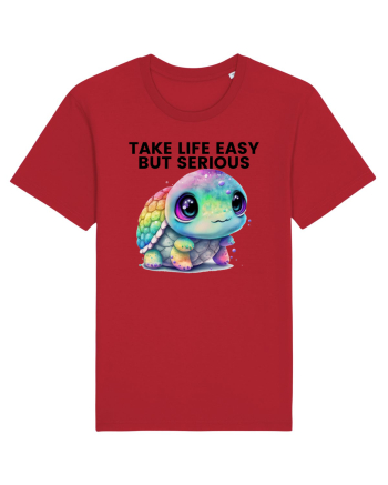 Broasca testoasa pictata in acuarela cu mesajul Take Life Easy but Serious Red
