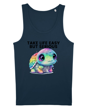 Broasca testoasa pictata in acuarela cu mesajul Take Life Easy but Serious Navy